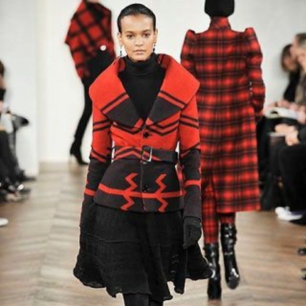 Ralph Lauren Fall 2008 Red & Black Southwestern Wool Beacon Blanket Jacket